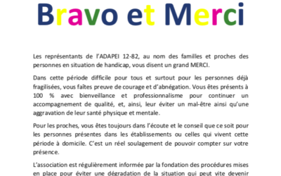 Lettre de l&rsquo;ADAPEI 12-82  adressée au personnel de la Fondation OPTEO